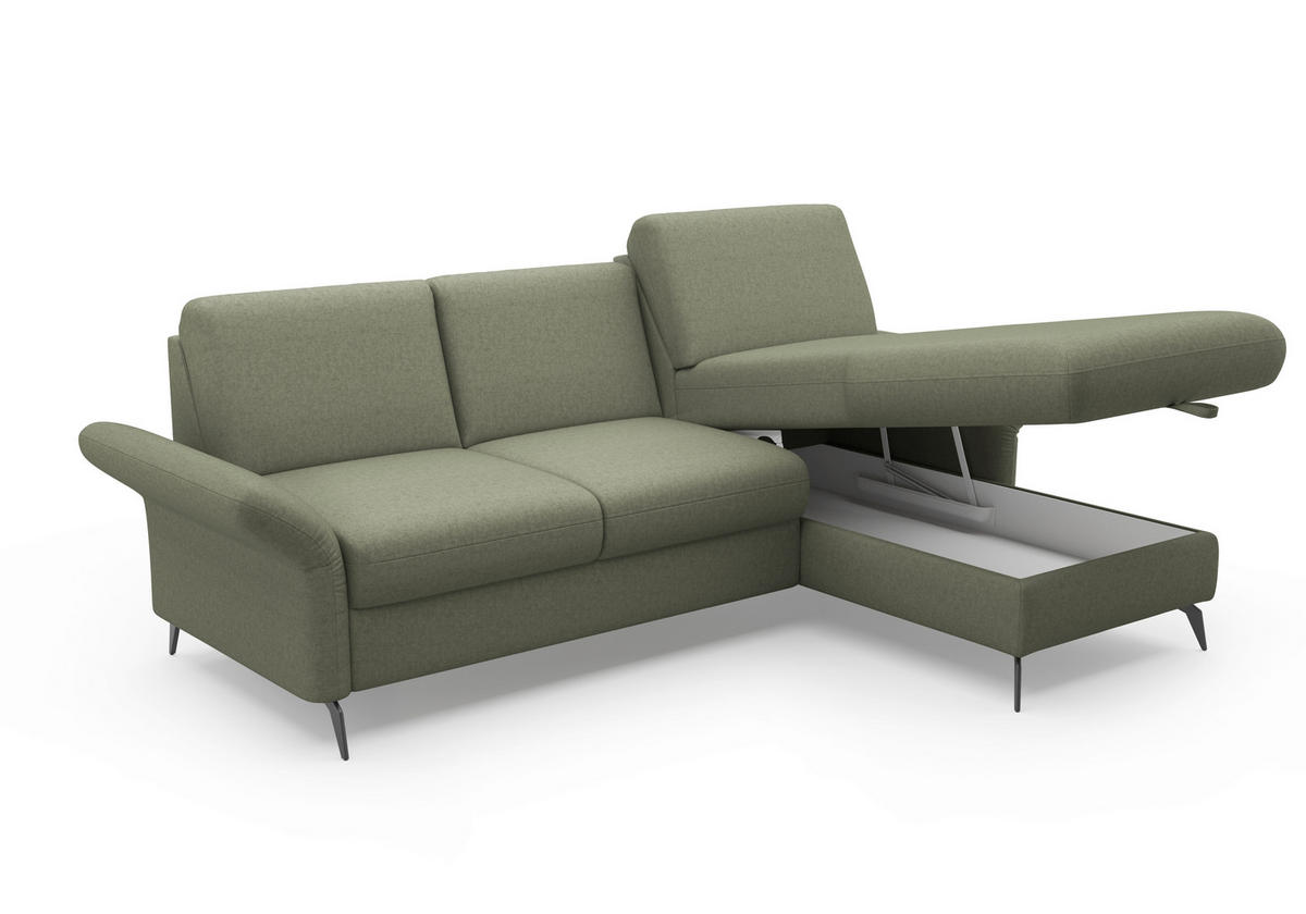 ECKSOFA ROCHELLE E Olivgrün Flachgewebe  - Schwarz/Olivgrün, KONVENTIONELL, Textil/Metall (251/164cm) - Sit & More