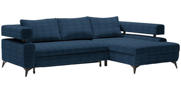 ECKSOFA in Chenille Dunkelblau  - Schwarz/Dunkelblau, KONVENTIONELL, Textil/Metall (265/184cm) - Hom`in