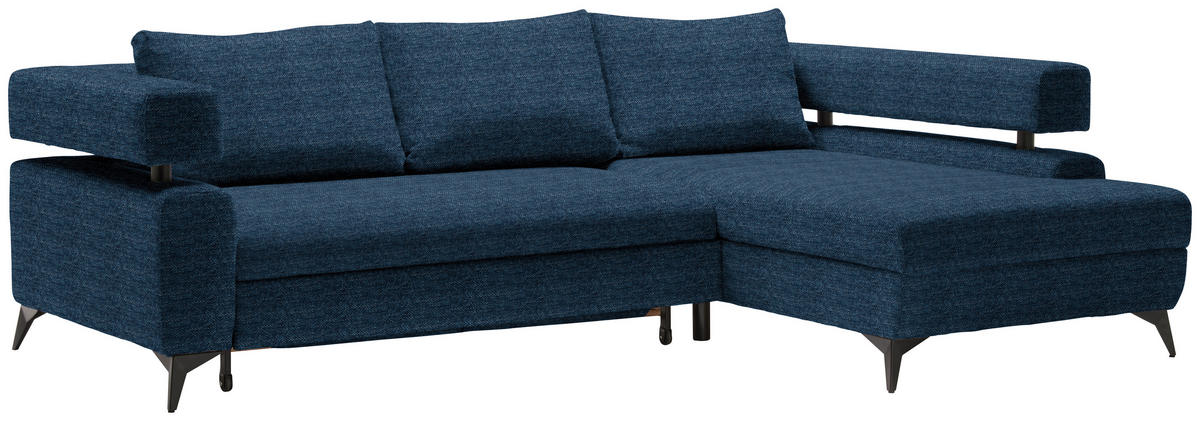 ECKSOFA in Chenille Dunkelblau  - Schwarz/Dunkelblau, Konventionell, Textil/Metall (265/184cm) - Hom`in