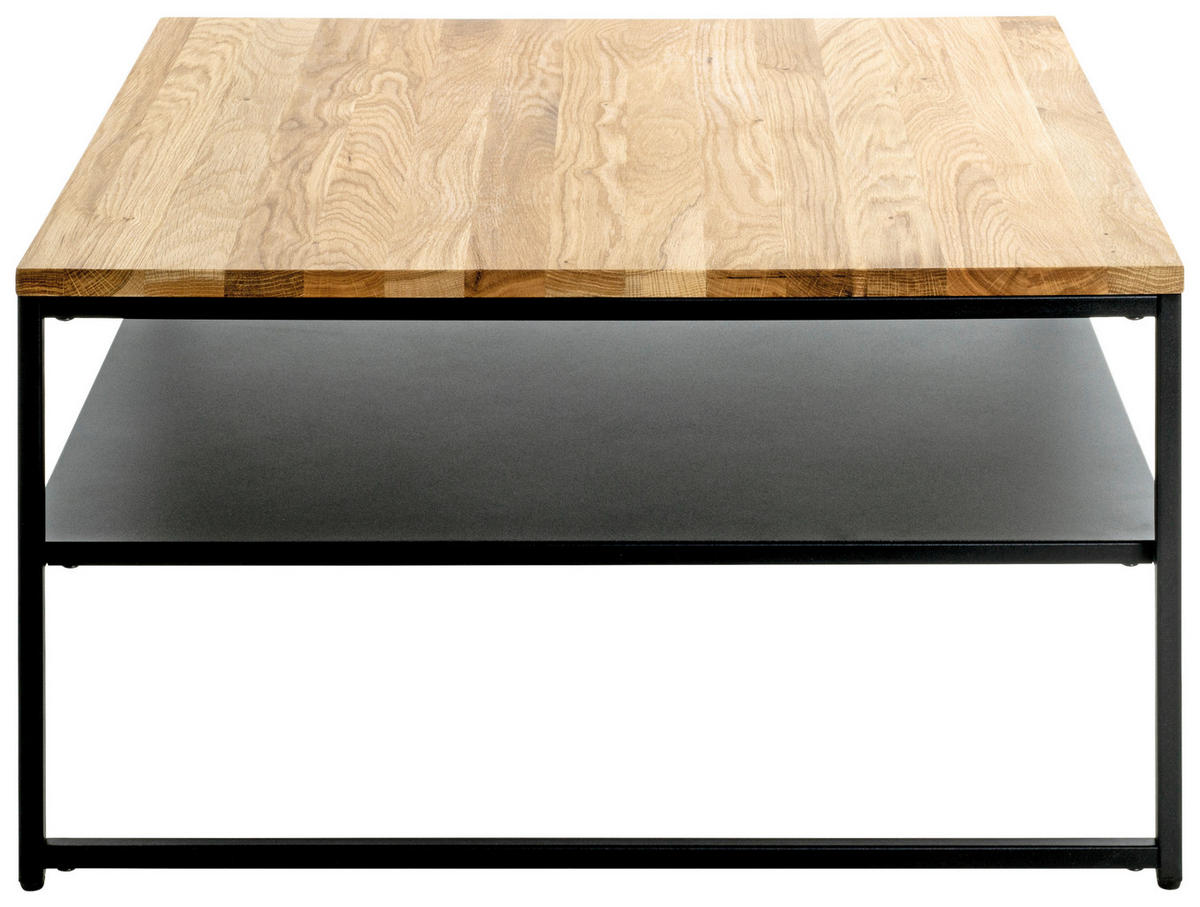 COUCHTISCH Eiche massiv 70/70/40 cm quadratisch Schwarz, Eichefarben  - Eichefarben/Schwarz, Design, Holz/Metall (70/70/40cm)