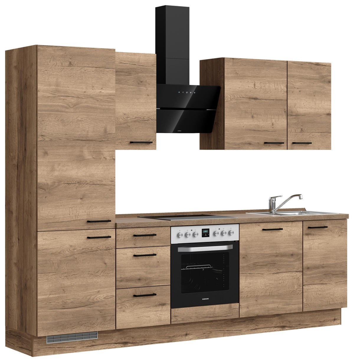 KÜCHENBLOCK 270 cm   in Eiche dunkel  - Eiche dunkel/Schwarz, MODERN, Holzwerkstoff/Metall (270cm) - Nobilia