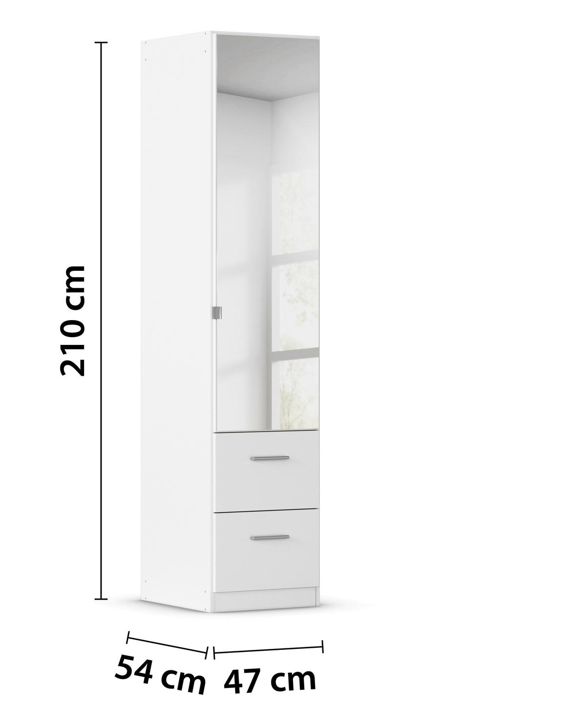 DREHTÜRENSCHRANK 47/210/54 cm,  in Weiß, 1-türig  - Alufarben/Weiß, KONVENTIONELL, Glas/Holzwerkstoff (47/210/54cm) - home24