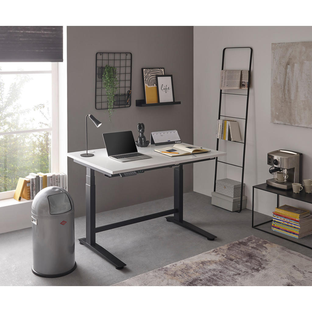 Thumbnail - Carryhome Schreibtisch, Schwarz, Weiß, Holzwerkstoff, rechteckig, Kufe, 77x66-129x120 cm, höhenverstellbar, Kabeldurchla...