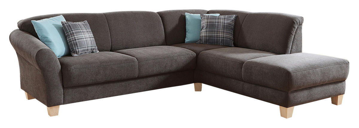 ECKSOFA in Flachgewebe Dunkelbraun  257/212 cm  - Dunkelbraun/Naturfarben, KONVENTIONELL, Holz/Textil (257/212cm) - Sit & More