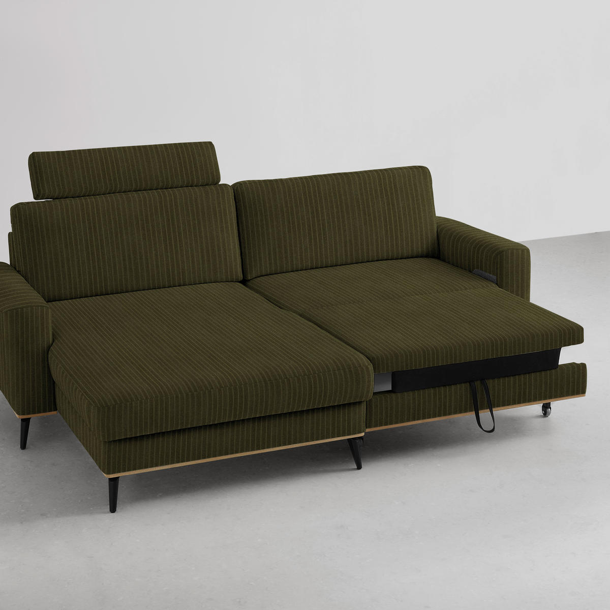 ECKSOFA Chenille, Cord Dunkelgrün  - Dunkelgrün/Schwarz, Konventionell, Holz/Textil (167/87/234cm) - MID.YOU