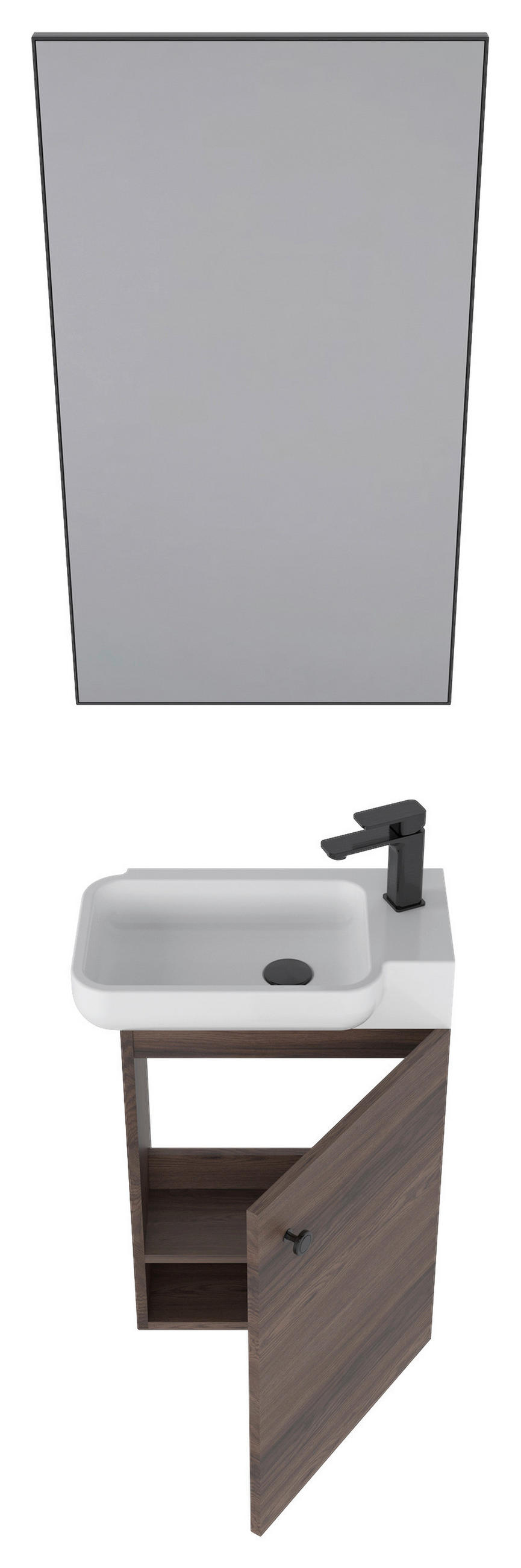 GÄSTEBAD 55 cm  - Weiß Hochglanz/Walnussfarben, MODERN, Keramik/Holzwerkstoff (55cm) - MID.YOU