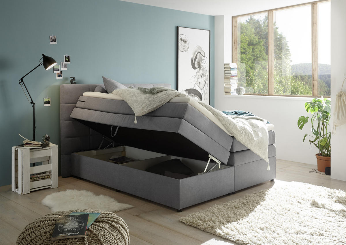 BOXSPRINGBETT 180/200 cm  in Hellgrau  - Hellgrau, KONVENTIONELL, Kunststoff (180/200cm) - MID.YOU