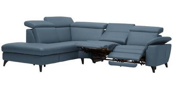 ECKSOFA in Echtleder Blau  - Blau/Schwarz, Design, Leder/Metall (239/289cm) - Cantus