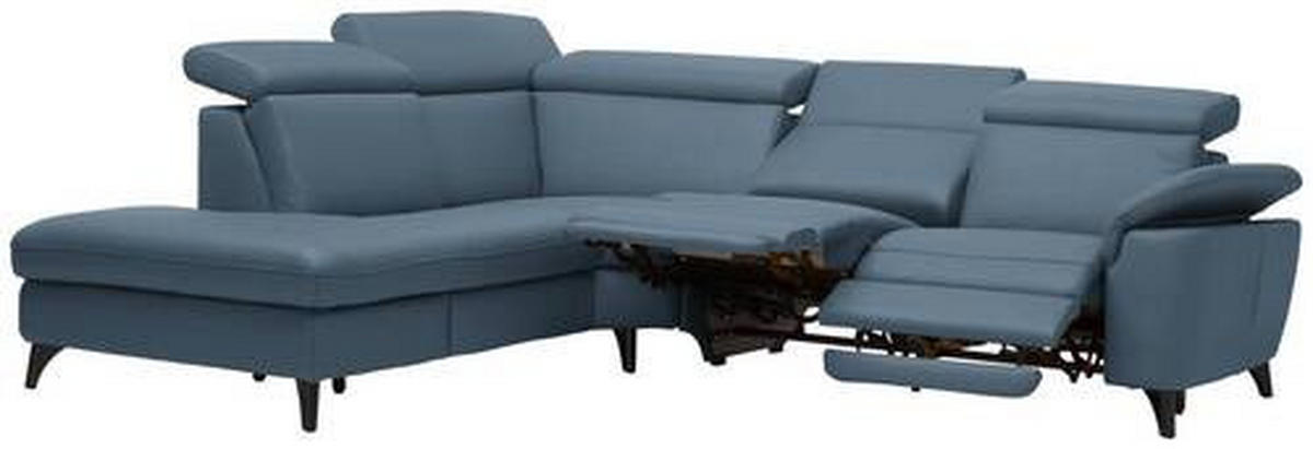ECKSOFA in Echtleder Blau  239/285 cm  - Blau/Schwarz, Design, Leder/Metall (239/285cm) - Cantus