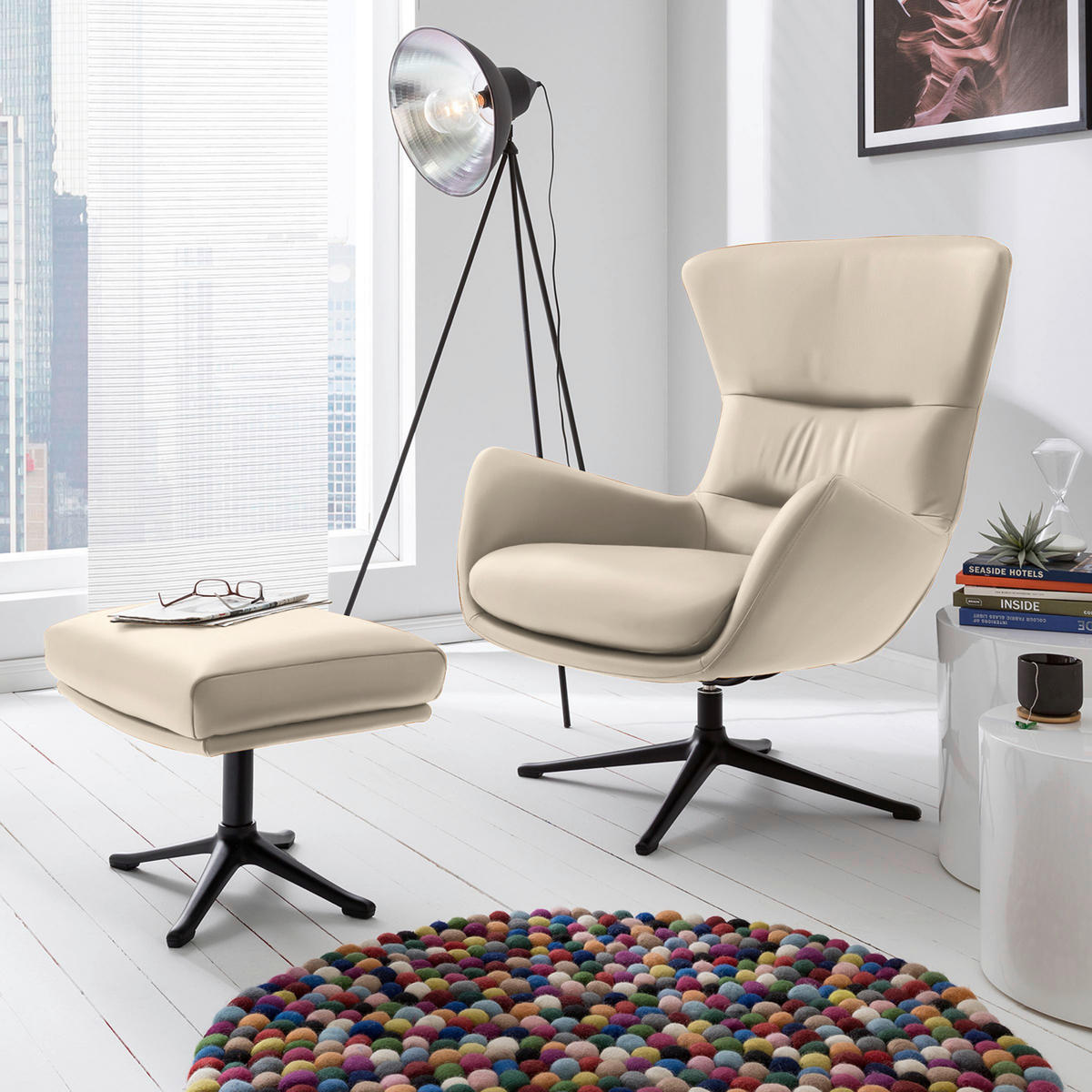 OHRENSESSEL in Hellgrau  - Hellgrau/Schwarz, Design, Leder/Metall (84/104/96cm) - home24