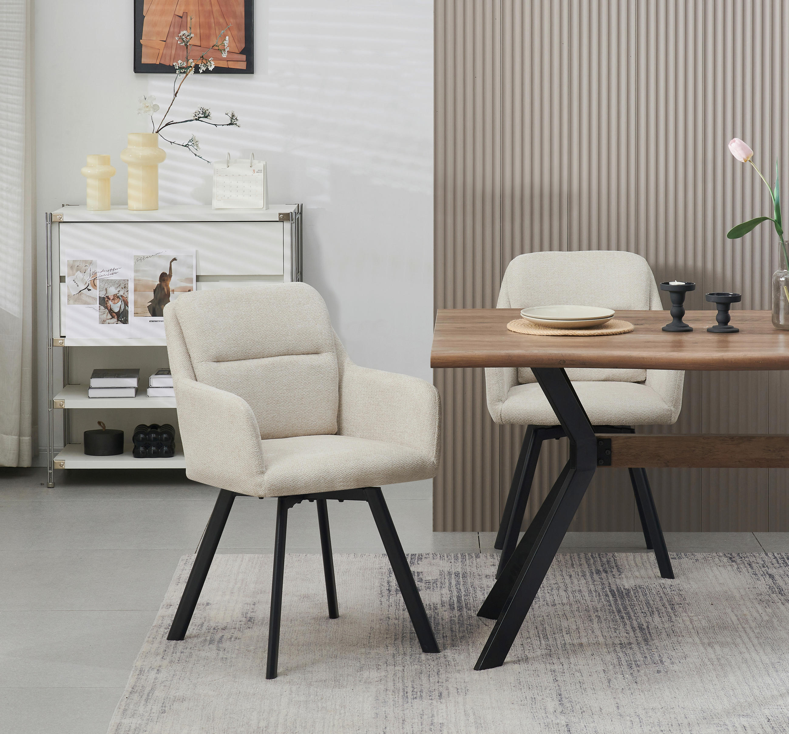 STUHL-SET 2 Stück  in Webstoff  - Anthrazit/Creme, MODERN, Textil (53/87/62cm) - MID.YOU