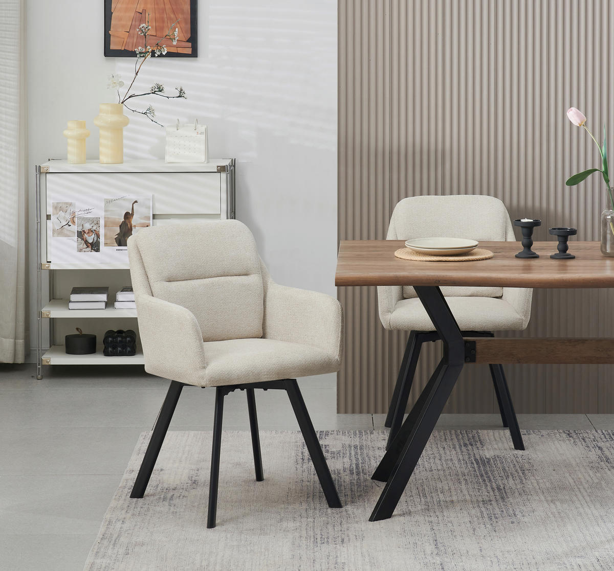 STUHL-SET 2 Stück  in Webstoff  - Anthrazit/Creme, MODERN, Textil (53/87/62cm) - MID.YOU