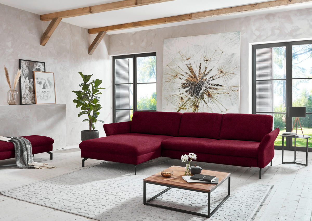 ECKSOFA in Velours Beere  - Beere/Schwarz, Design, Textil/Metall (179/306cm) - Beldomo System