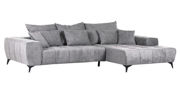 ECKSOFA  in Flachgewebe Hellgrau  300/205 cm  - Hellgrau/Schwarz, KONVENTIONELL, Textil/Metall (300/205cm) - Carryhome