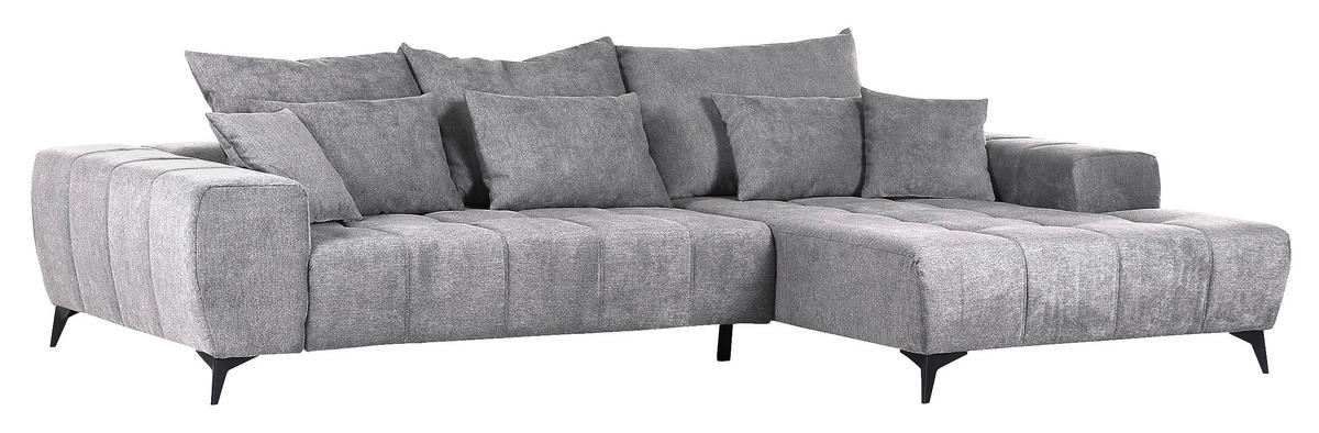 ECKSOFA Flachgewebe Hellgrau  - Hellgrau/Schwarz, Konventionell, Textil/Metall (300/205cm) - MID.YOU