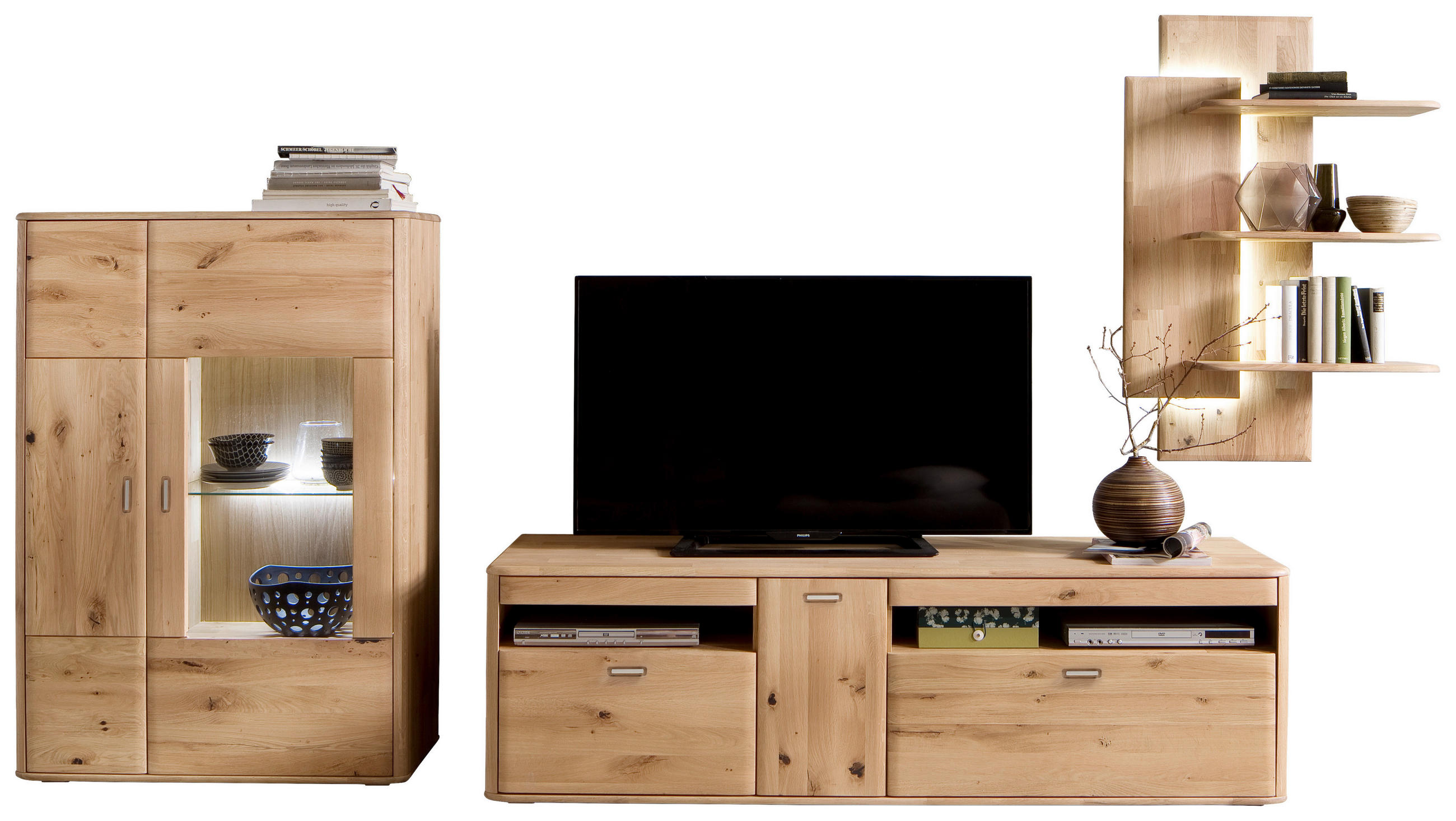 WOHNWAND  in Eichefarben  340/194/50 cm  - Eichefarben/Silberfarben, Design, Glas/Holz (340/194/50cm) - Livetastic