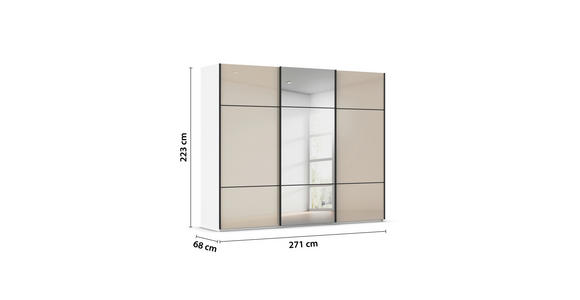 SCHWEBETÜRENSCHRANK  in Weiß, Champagner  - Champagner/Schwarz, KONVENTIONELL, Glas/Holzwerkstoff (271/223/68cm) - Novel