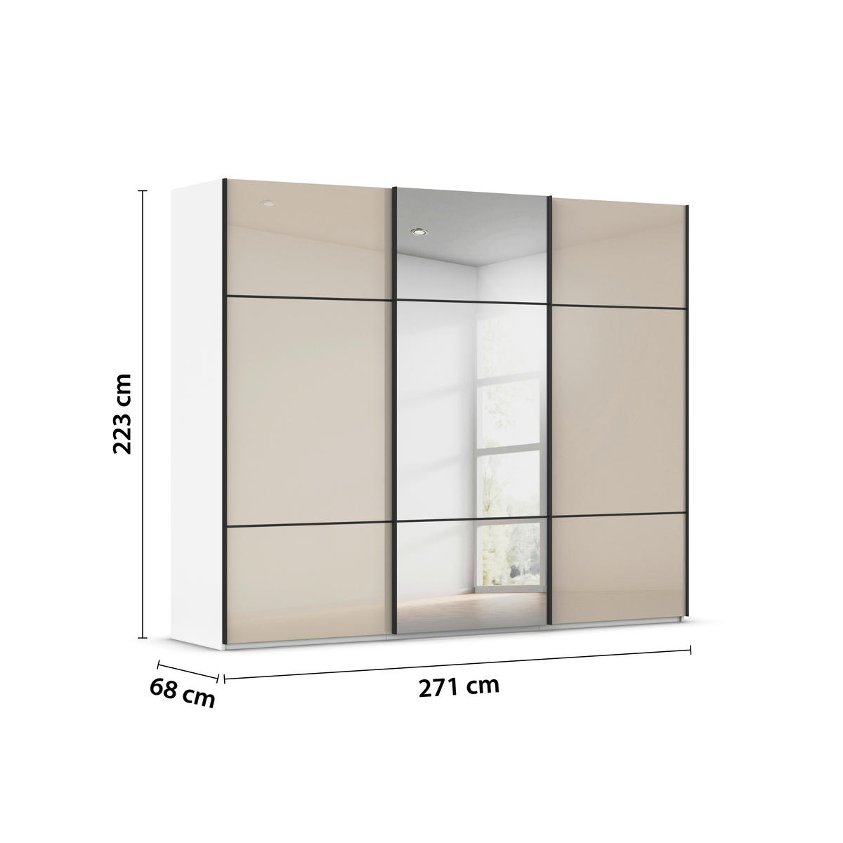 SCHWEBETÜRENSCHRANK in Weiss, Champagner  - Weiss/Champagner, Konventionell, Glas/Holzwerkstoff (271/223/68cm) - Novel