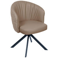 ARMLEHNSTUHL  automatische Rückholfunktion, Sitzfläche 320° drehbar Webstoff Echtleder  - Taupe/Schwarz, Design, Leder/Textil (59/82/62cm) - Novel