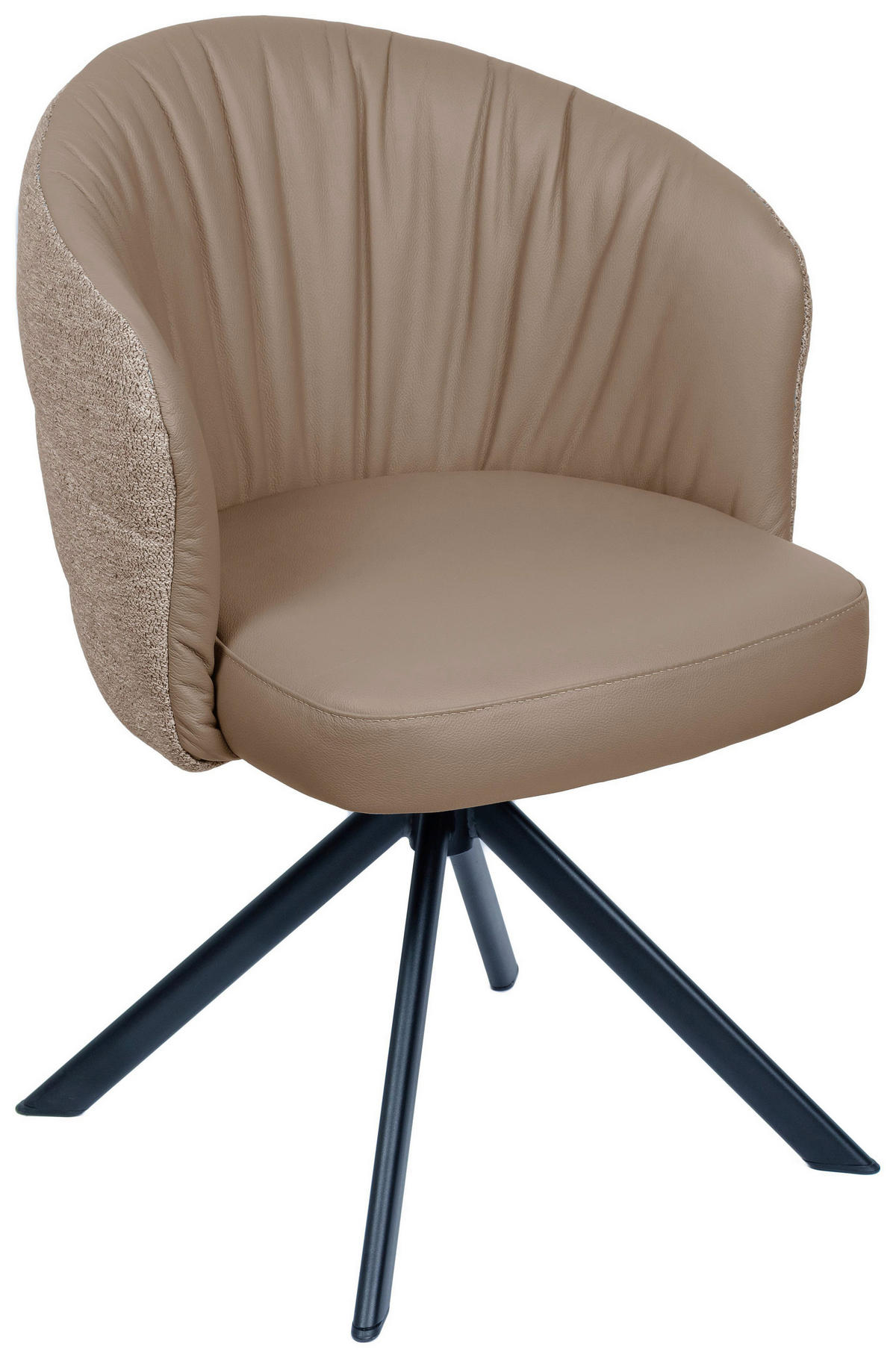 ARMLEHNSTUHL  automatische Rückholfunktion, Sitzfläche 320° drehbar Webstoff Echtleder  - Taupe/Schwarz, Design, Leder/Textil (59/82/62cm) - Novel