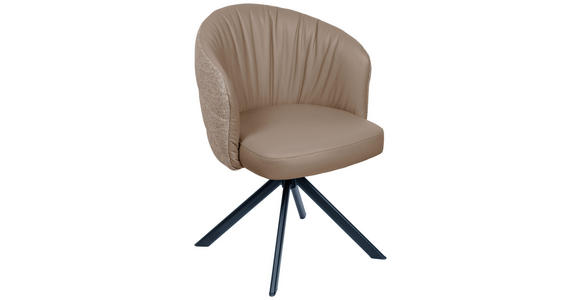 ARMLEHNSTUHL  automatische Rückholfunktion, Sitzfläche 320° drehbar Webstoff Echtleder  Taupe  - Taupe/Schwarz, Design, Leder/Textil (59/82/62cm) - Novel