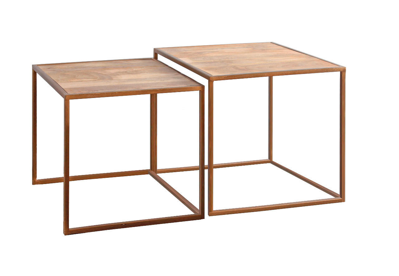 BEISTELLTISCHSET Mangoholz massiv Naturfarben, Goldfarben  - Goldfarben/Naturfarben, Natur, Holz/Metall (50/45/50cm) - MID.YOU