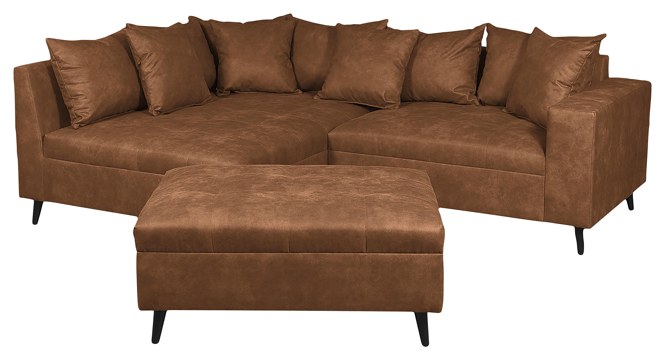 Ecksofa inkl. Hocker  in Mikrofaser Braun  174/247 cm  - Schwarz/Braun, Design, Holz/Textil (174/247cm) - MID.YOU
