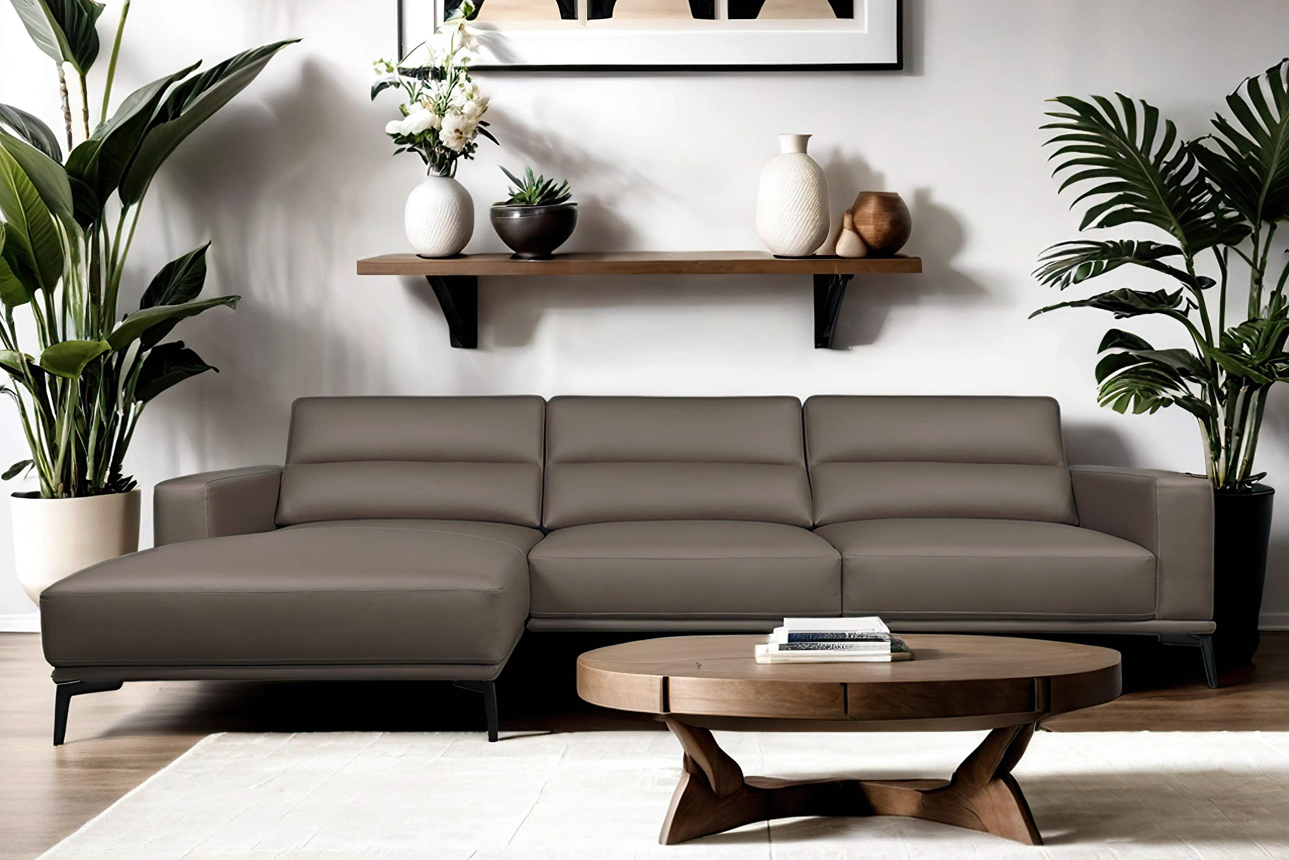ECKSOFA Grau Echtleder  - Schwarz/Grau, MODERN, Leder/Holz (175/299cm) - Livetastic