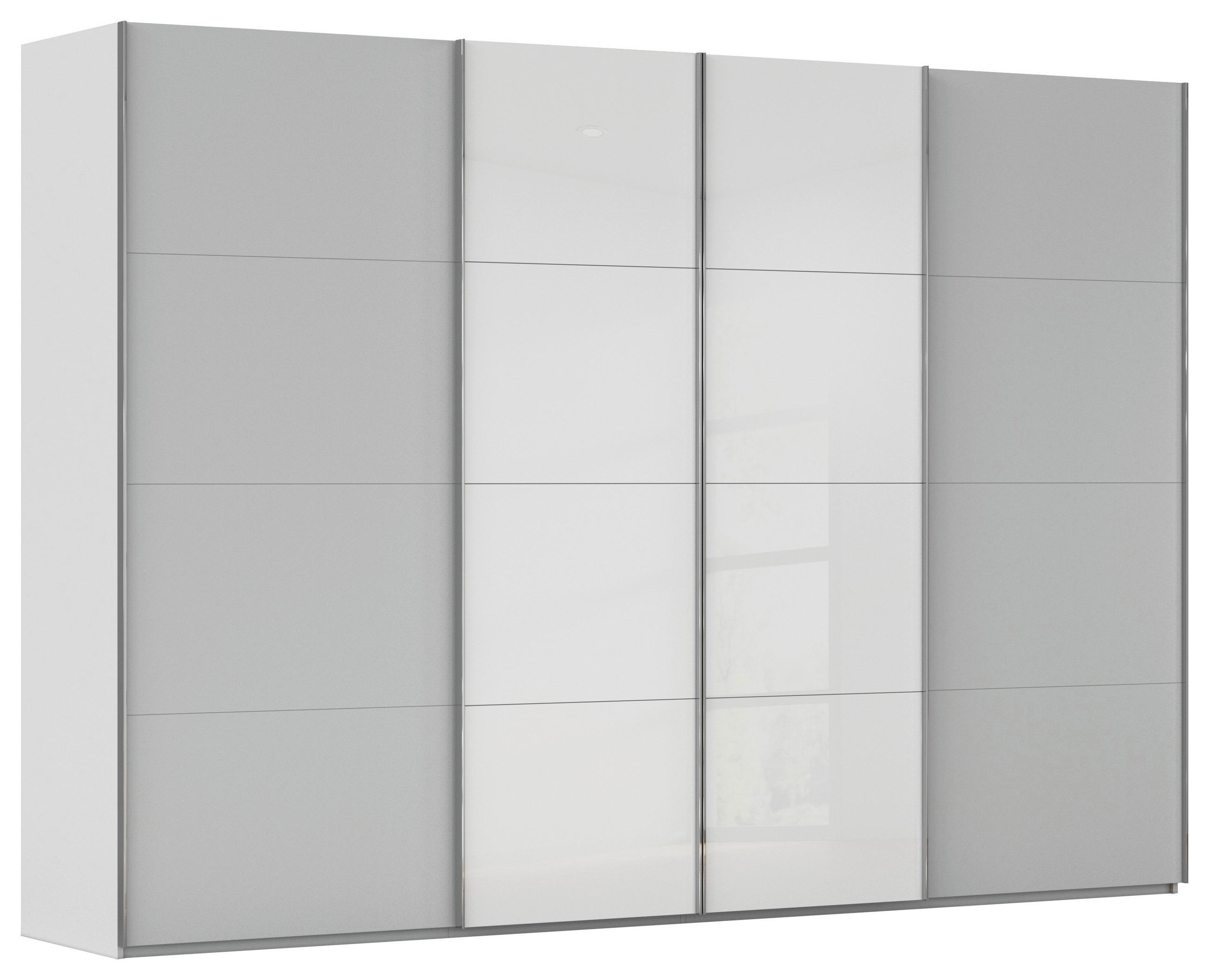 SCHWEBETÜRENSCHRANK 316/235/68 cm 4-türig Grau, Weiß  - Chromfarben/Weiß, KONVENTIONELL, Glas/Holzwerkstoff (316/235/68cm) - Novel