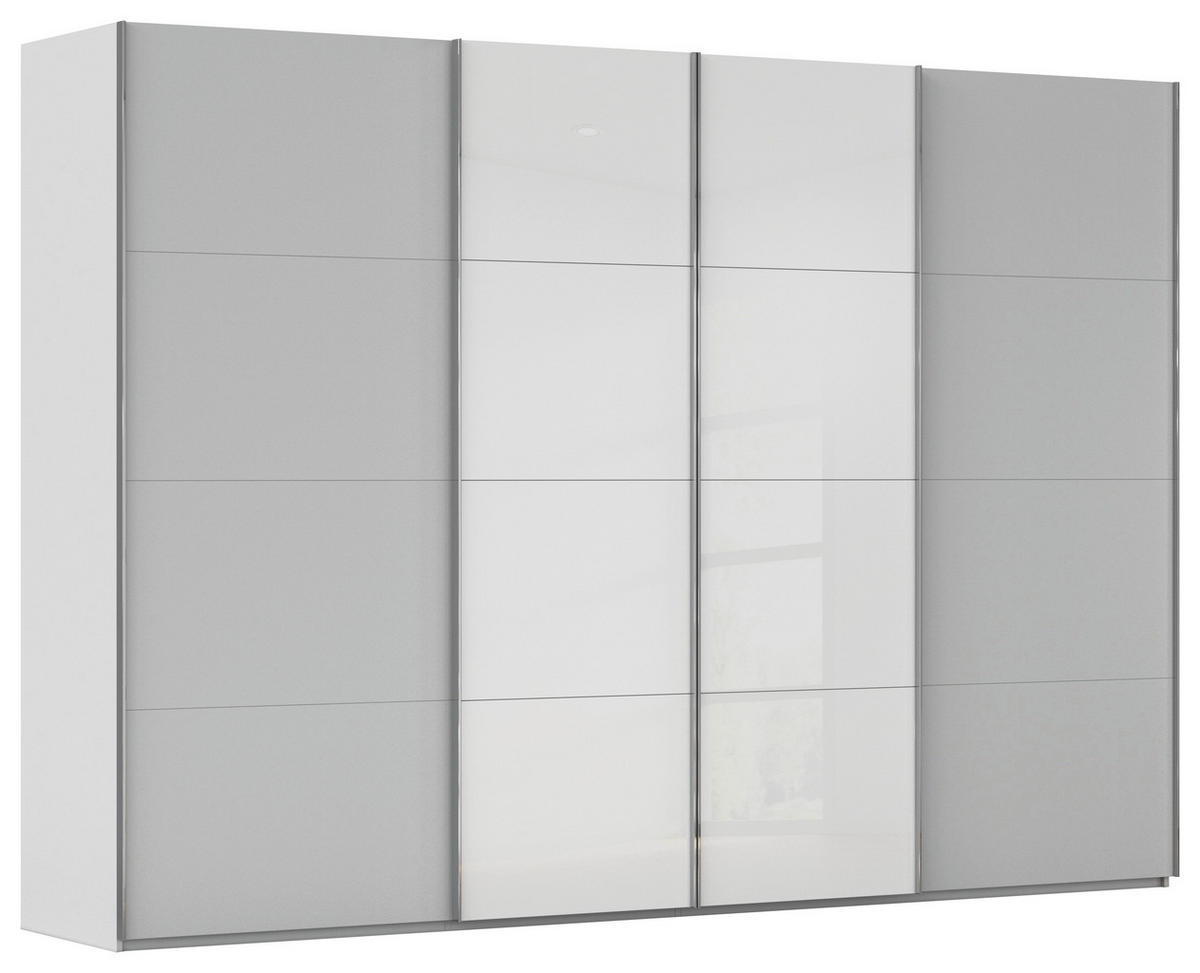 SCHWEBETÜRENSCHRANK 316/235/68 cm 4-türig Grau, Weiß  - Chromfarben/Weiß, KONVENTIONELL, Glas/Holzwerkstoff (316/235/68cm) - Novel