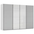 SCHWEBETÜRENSCHRANK 316/223/68 cm 4-türig Grau, Weiß  - Chromfarben/Weiß, KONVENTIONELL, Glas/Holzwerkstoff (316/223/68cm) - Novel
