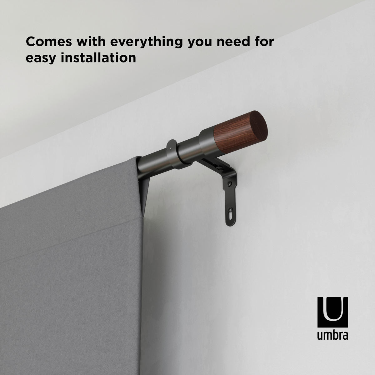 VORHANGSTANGENSET 91-183 cm  - Grau, KONVENTIONELL, Holz/Metall (91-183cm) - Umbra
