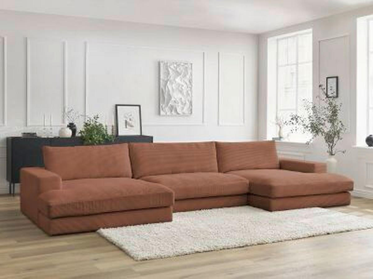 WOHNLANDSCHAFT LEONARD Orange Cord  - Schwarz/Orange, MODERN, Kunststoff/Textil (159/404/159cm)