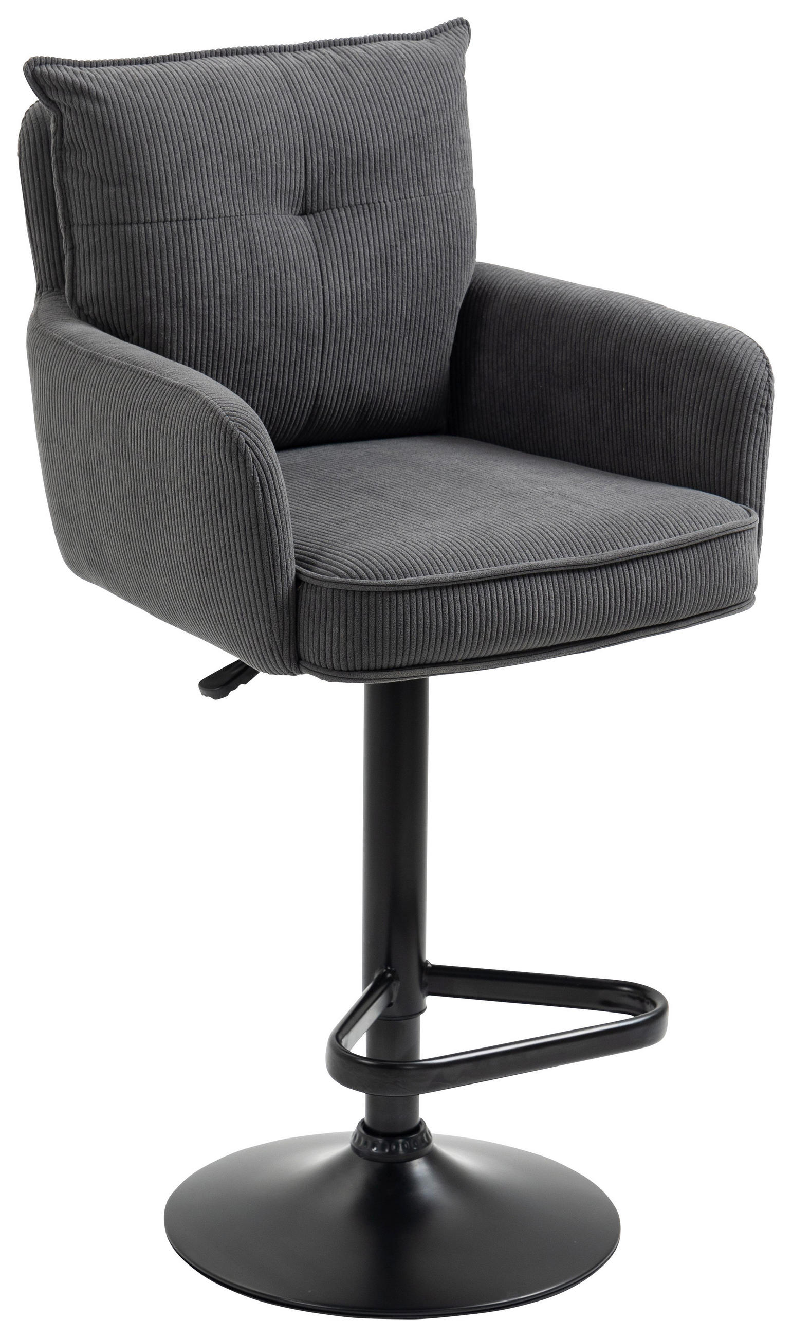 BARHOCKER Cord Anthrazit, Schwarz Eisen Stoffauswahl, Sitzfläche 360° drehbar, inklusive Armlehnen  - Anthrazit/Schwarz, Design, Textil/Metall (54/98-120/58cm) - Novel