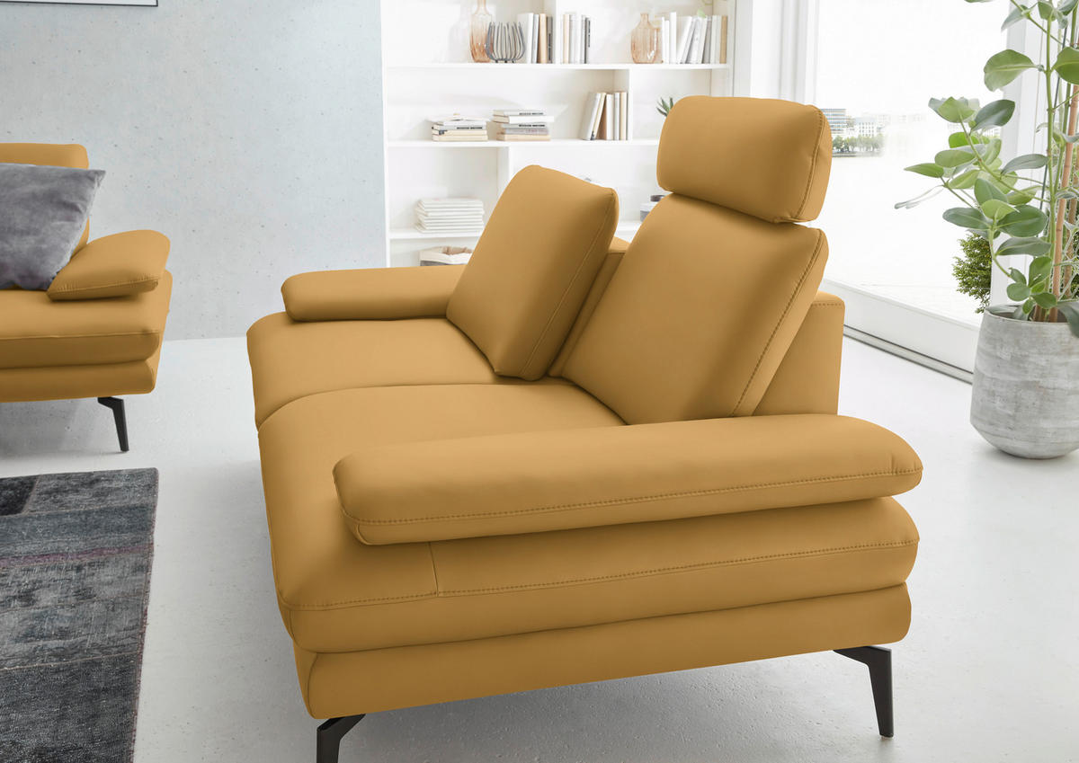 2,5-SITZER in Echtleder Gelb  - Gelb/Schwarz, Design, Leder/Metall (196/86/104cm) - Dieter Knoll