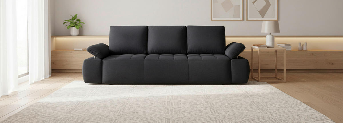 SCHLAFSOFA  mit Bettkasten erhältlich, Bettfunktion erhältlich Chenille, Jacquard Anthrazit  - Anthrazit/Schwarz, Design, Kunststoff/Textil (255/89/109cm) - MID.YOU