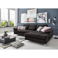 ECKSOFA Schwarz Flachgewebe Sitztiefenverstellung  - Silberfarben/Schwarz, KONVENTIONELL, Textil/Metall (301/176cm) - Sit & More