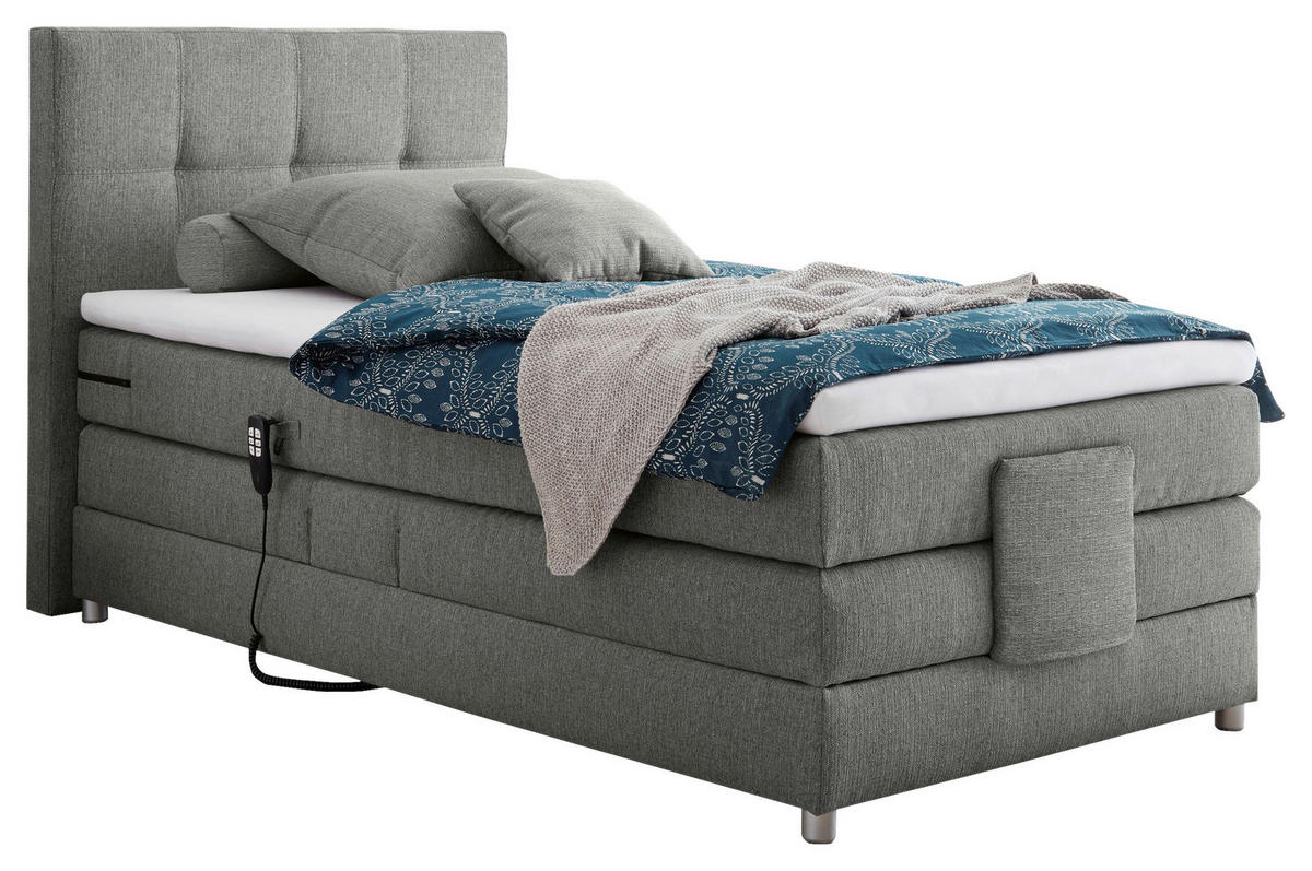 BOXSPRINGBETT 100/200 cm,  in Grau, Matratze, gepolstertes Kopfteil, Topper, motorische Verstellbarkeit, H2 = mittel  - Silberfarben/Grau, KONVENTIONELL, Holzwerkstoff/Kunststoff (100/200cm) - Esposa