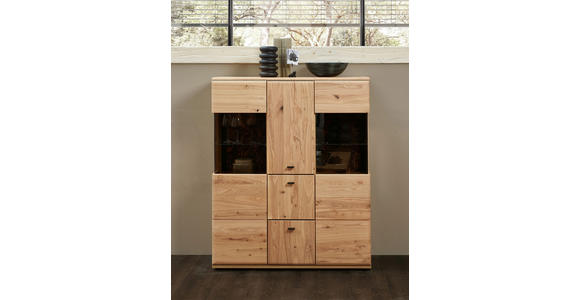 HIGHBOARD 116/140/40 cm  in Braun, Eschefarben, Eiche Artisan  - Eschefarben/Anthrazit, Natur, Glas/Holz (116/140/40cm) - Linea Natura