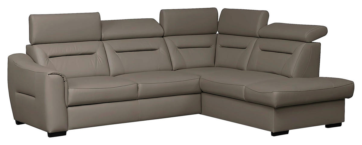 ECKSOFA Lederlook Echtleder Schlammfarben  - Wengefarben/Schlammfarben, Design, Leder/Holz (260/212cm) - Celina Home