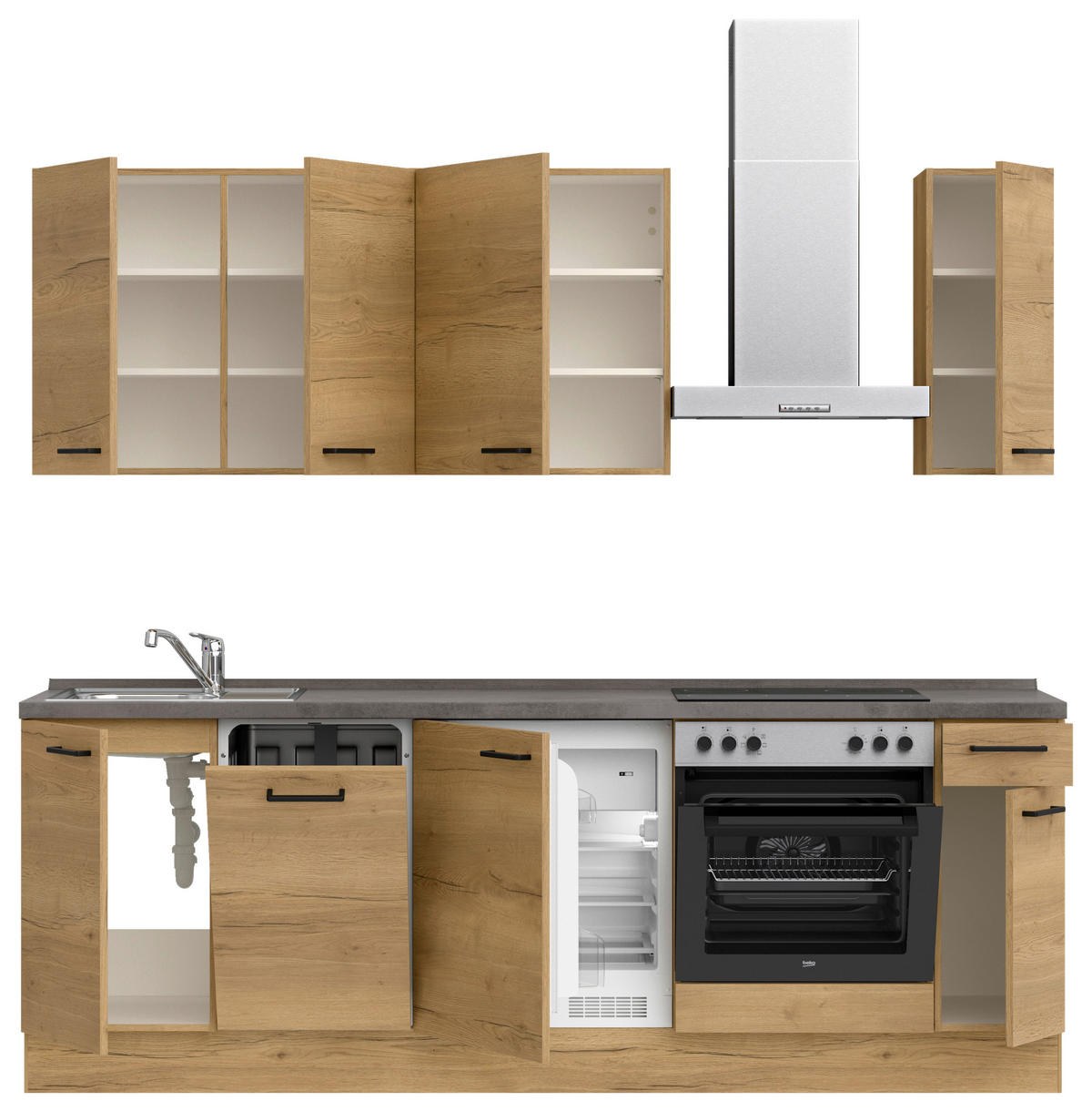 KÜCHENLEERBLOCK 240 cm   in Eichefarben, Schieferfarben  - Schieferfarben/Eichefarben, MODERN, Holzwerkstoff/Metall (240cm) - Nobilia