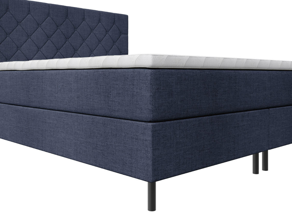 BOXSPRINGBETT 160/200 cm,  in Dunkelblau, Matratze, Topper, H2 + H2 = mittel  - Schwarz/Dunkelblau, KONVENTIONELL, Textil/Metall (160/200cm) - Chameo
