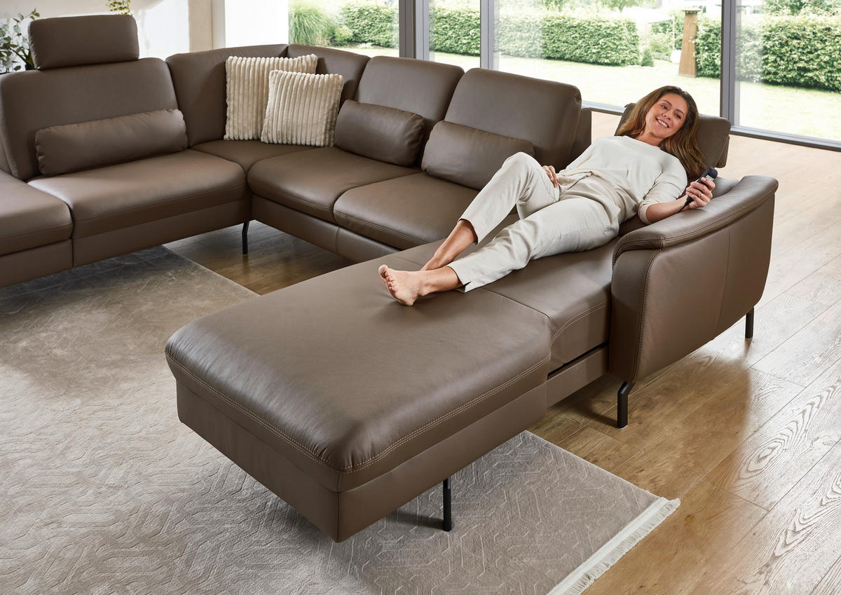 WOHNLANDSCHAFT Beldomo premium Braun Echtleder  - Schwarz/Braun, KONVENTIONELL, Leder/Metall (224/306/168cm) - Beldomo Premium