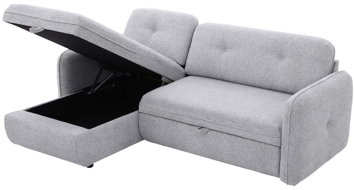 ECKSOFA Hellgrau Chenille  - Hellgrau/Schwarz, Design, Kunststoff/Textil (154/221cm) - Carryhome