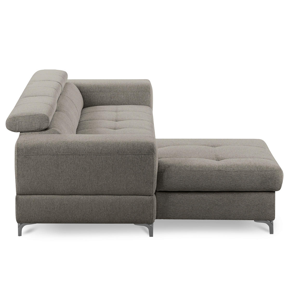 ECKSOFA TORINO Graphitfarben Chenille Bettkasten, Kopfteilverstellung  - Schwarzchrom/Graphitfarben, Design, Textil/Metall (173/247cm) - Livetastic