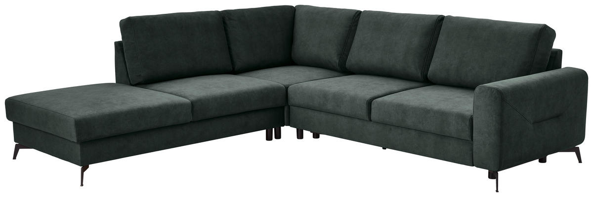ECKSOFA in Chenille Dunkelgrün  - Dunkelgrün/Schwarz, Konventionell, Textil/Metall (257/275cm) - MID.YOU