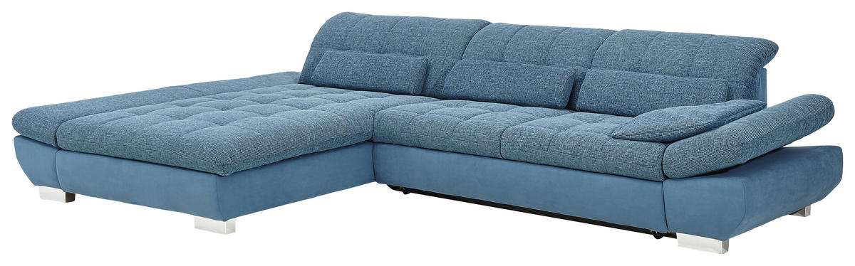WOHNLANDSCHAFT in Flachgewebe Türkis, Petrol  - Türkis/Chromfarben, Design, Kunststoff/Textil (204/341cm) - Xora