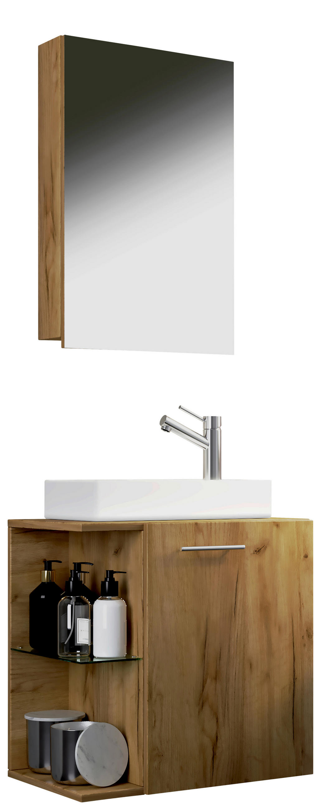 GÄSTEBAD - Honigeiche/Weiss, Modern, Keramik/Holzwerkstoff (52cm) - MID.YOU