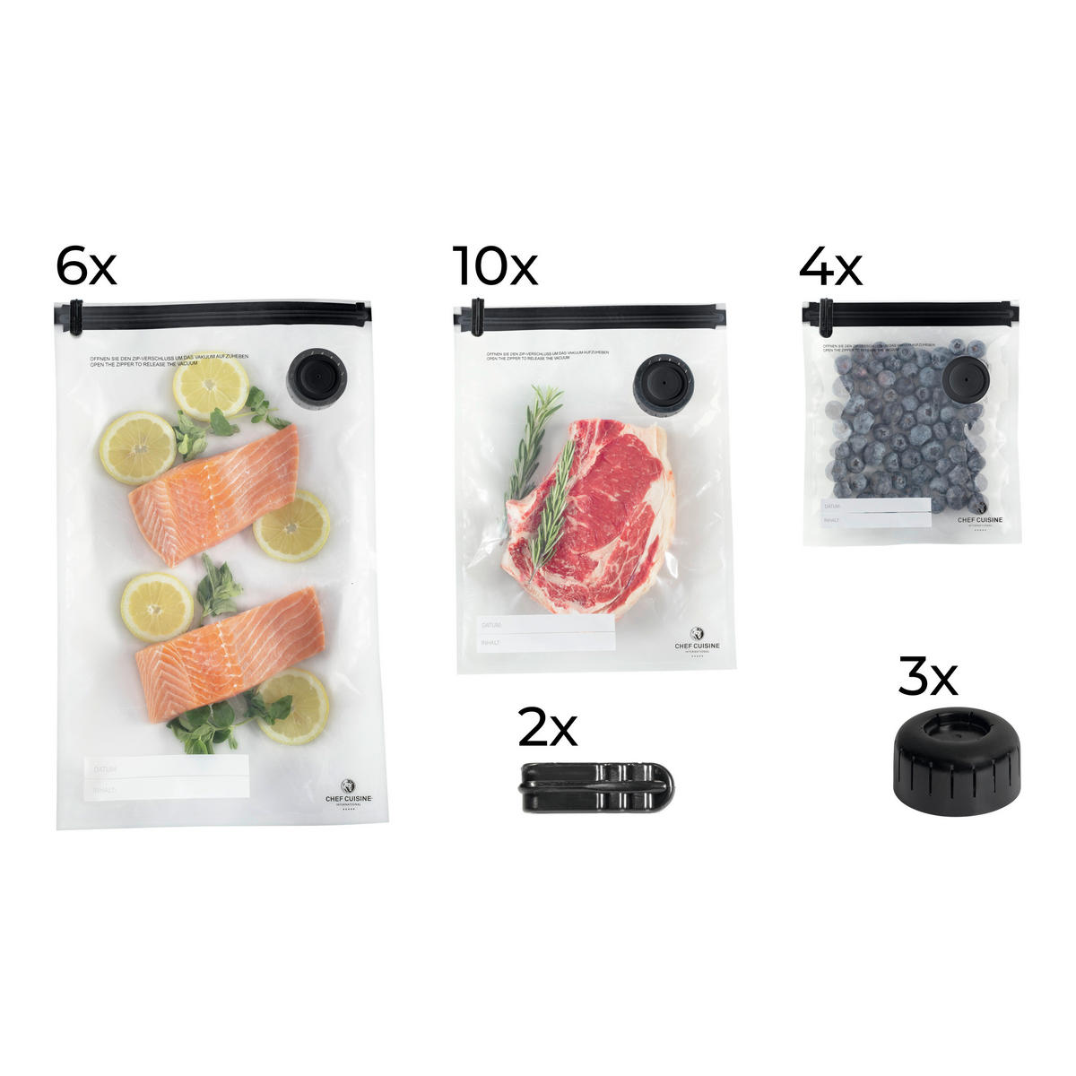 VAKUUM-LEBENSMITTELBEUTEL - Transparent/Schwarz, KONVENTIONELL, Kunststoff (1,25/4/8,5l) - CHEF CUISINE