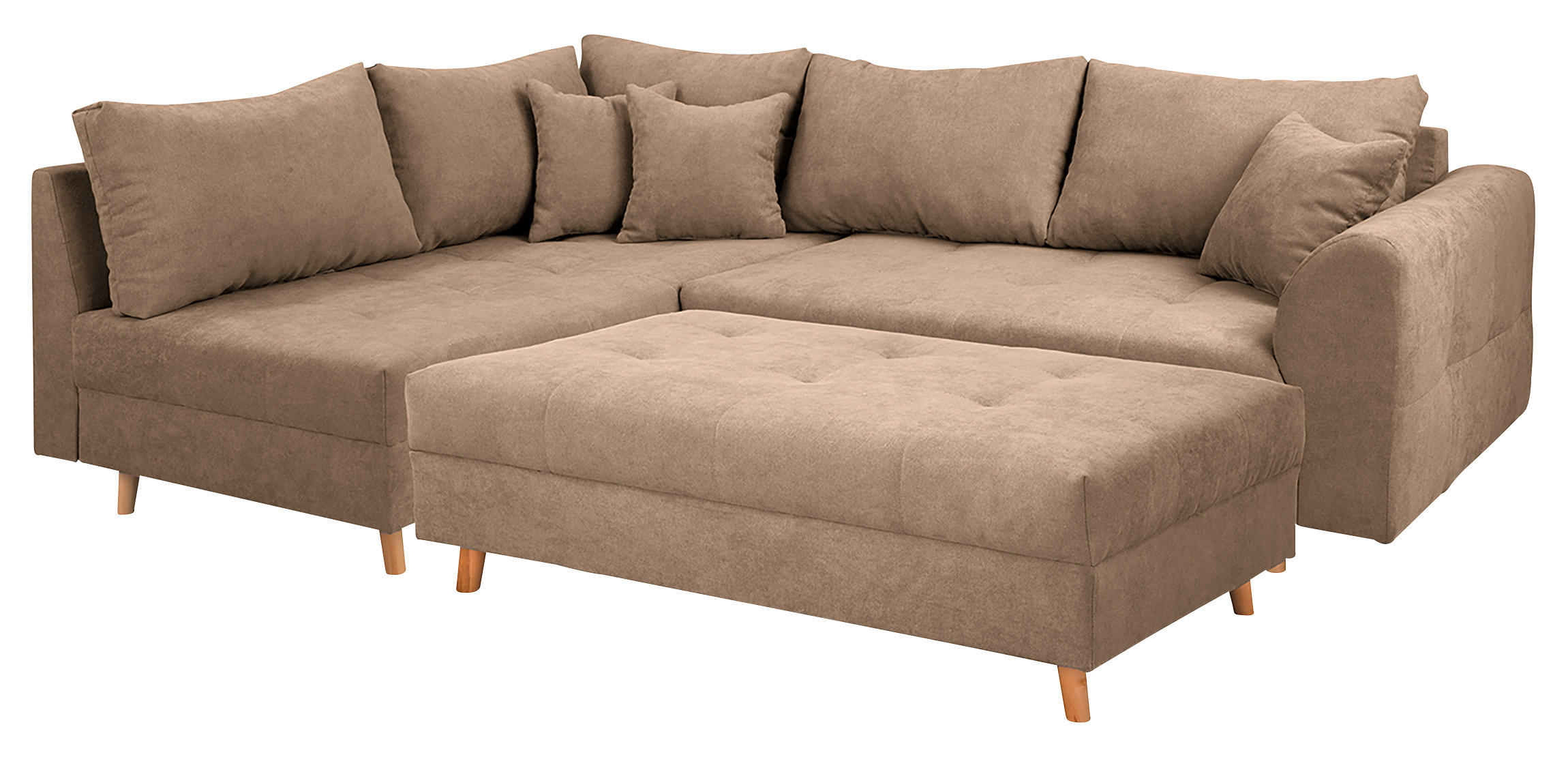 ECKSOFA inkl. Hocker Ariella in Mikrofaser Beige Rückenkissen, Hocker  161/231 cm  - Beige/Naturfarben, Design, Holz/Textil (161/231cm) - P & B